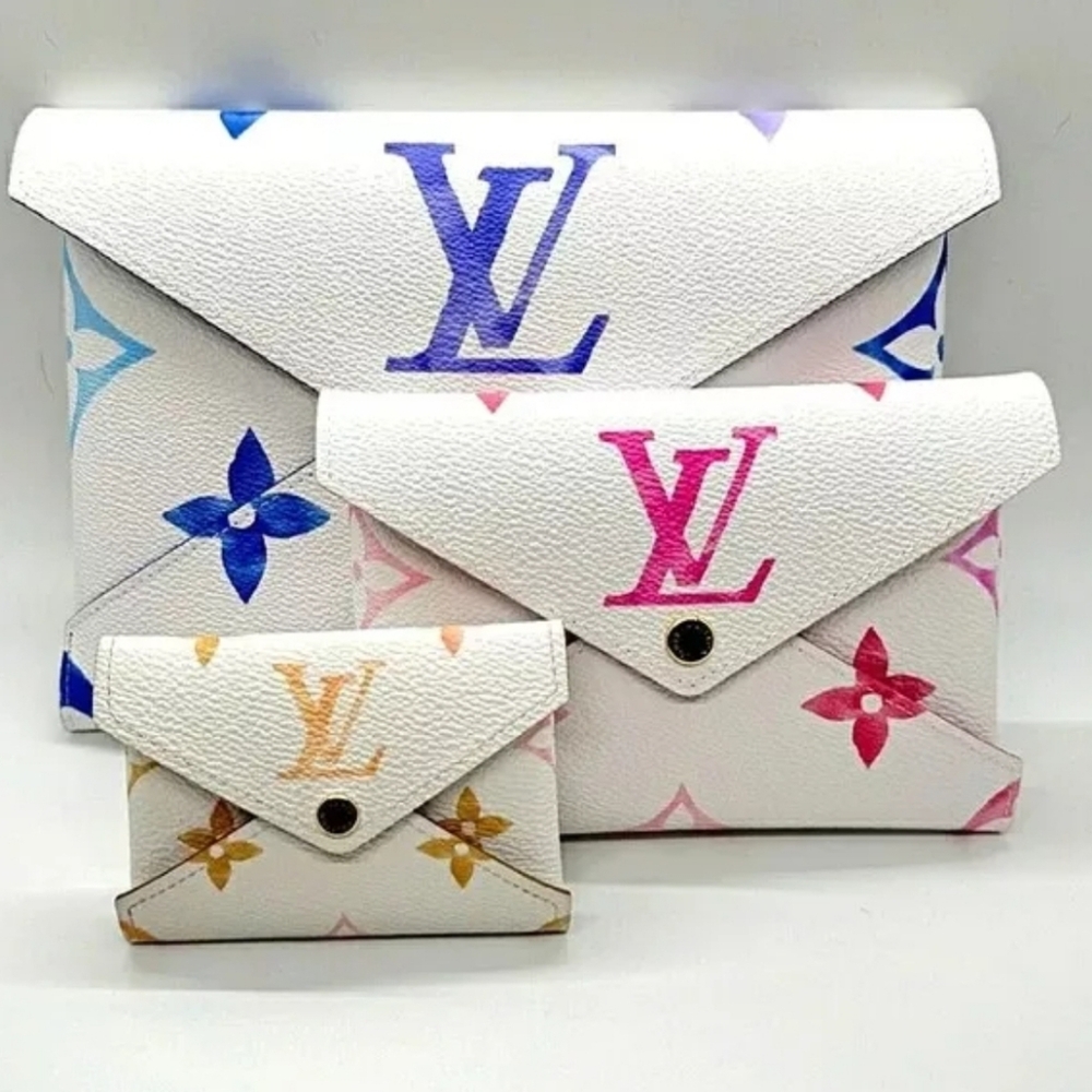 Louis Vuitton Kirigami Pouch Giant Monogram Flower, Beige, Blue, Authentic Bag